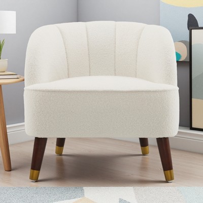 Velvet Barrel Accent Chair with Curved Tufted Back and Rubberwood Legs