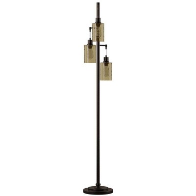 Adjustable Bronze Multi-Head Floor Lamp with Dimpled Glass Shades