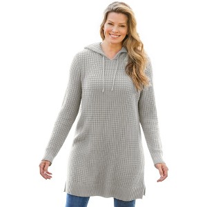 Woman Within Waffle-Knit Hoodie - 1 of 2