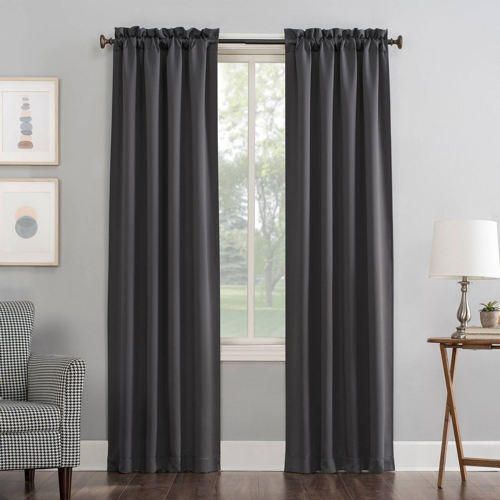 Photos - Curtain Rod / Track 40"x95" Sun Zero Blackout Kenneth Energy Saving Rod Pocket Curtain Panel Charcoal: Modern Solid Gray Drapery
