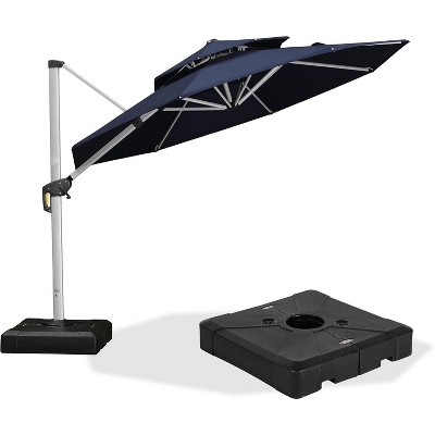 PURPLE LEAF 10ft Outdoor Patio Umbrella Offset Cantilever Umbrella with Base 360 Degree Rotation Round Market Umbrella for Deck Pool and Garden