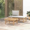 vidaXL Bamboo 3 Piece Patio Furniture Set - Light Gray Cushions - Garden/Patio Lounge Sofa, Footstool & Table - 2 of 4