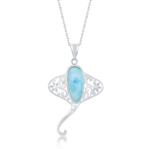 Caribbean Treasures Sterling Silver, Desiged Stingray Larimar 18" Pendant Necklace - Blue - 1 of 2