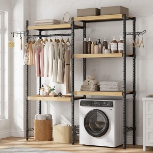 Washer Shelf – 5-Tier Laundry Organizer with Double-Layer Wood Shelves (100LB Capacity), Adjustable - 1 of 4