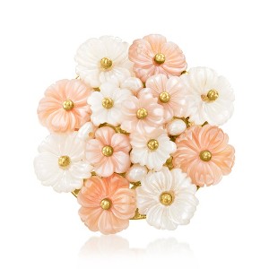 Ross-Simons Italian Pink and White Mother-Of-Pearl Flower Ring With Cultured Semi-Baroque Pearls in 18kt Gold Over Sterling - 1 of 4