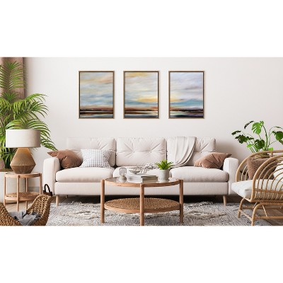 Carolina Sunset Triptych Gold Framed Canvas Wall Art Set