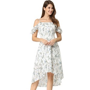 Allegra K Women's Spaghetti Straps Ruffled Sleeves Asymmetrical High Low Floral Midi Sundresses - 1 of 4