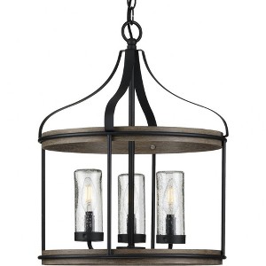 Progress Lighting Brenham 3-Light Pendant, Steel, Matte Black, Seeded Glass Shade - 1 of 4