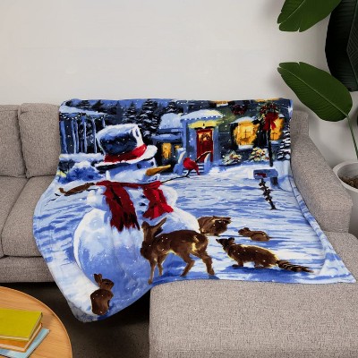 Snowman and Friends Christmas Fleece Throw Blanket 50" x 60"