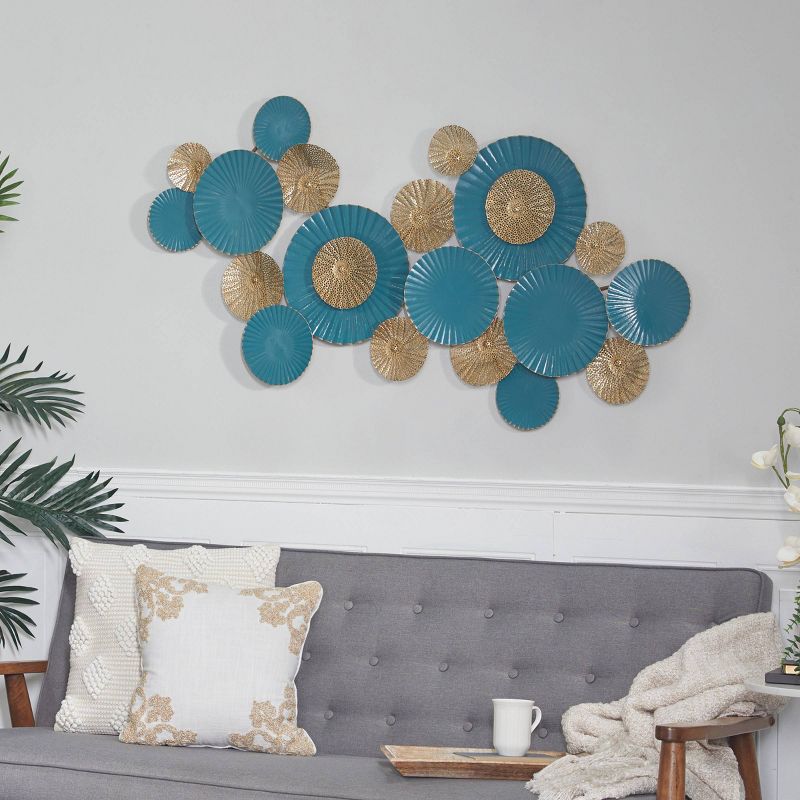Metal Plate Wall Decor with Textured Pattern Teal - Olivia &#38; May, 1 of 6