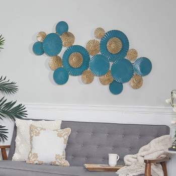 Metal Plate Wall Decor with Textured Pattern Teal - Olivia & May