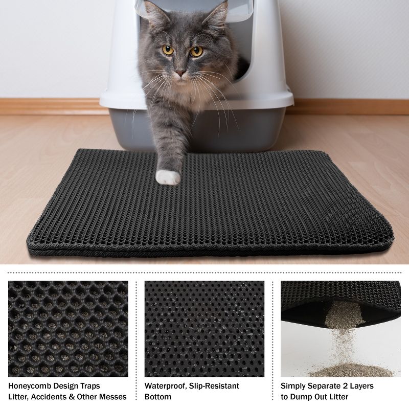PETMAKER 30x24-Inch Double-Layer Waterproof Cat Litter Mat (Black), 3 of 8