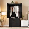 Rattan Armoire Wardrobe Closet with 3 Drawers and 2 Doors, Modern Wooden Wardrobe Cabinets for Hanging Clothes - 3 of 4