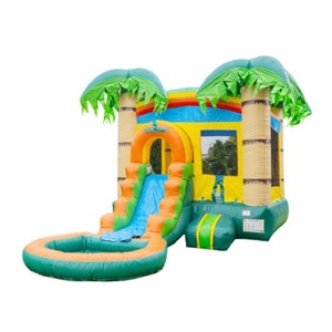 HeroKiddo 12'x18' Tropical Breeze Commercial Grade Bounce House with Single Slide, Detachable Pool, Basketball Hoop. - 1 of 4