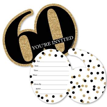Big Dot of Happiness Adult 60th Birthday - Gold - Shaped Fill-In Invitations - Birthday Party Invitation Cards with Envelopes - Set of 12