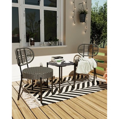 black steel frame + grey rattan