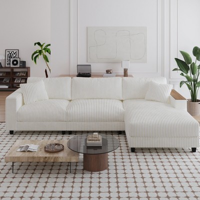GDFStudio Congreve 114.5'' Corduroy L-Shape Sectional Sofa with Storage Armrests
