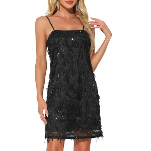 INSPIRE CHIC Women's Cocktail Tassel Fringe Spaghetti Straps Sequin Mini Dress - 1 of 4