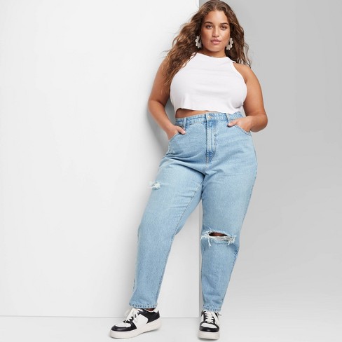 Buy High Rise Tapered Leg Mom Jean Plus Size for USD 84.00