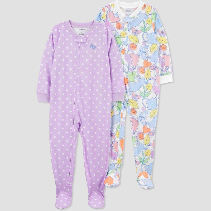 Carter&#39;s Just One You&#174; Toddler Girls&#39; Polka Dots &#38; Floral Printed Footed Pajamas - Purple/White, 1 of 5