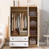 Vynxaria 3-Door Wooden Rattan Wardrobe with 2 Drawers - Stylish Storage for Bedroom in White & Natural Finish - 2 of 4