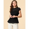 INSPIRE CHIC Women's Mock Neck Cap Sleeve Crochet Lace Peplum Blouse - 4 of 4