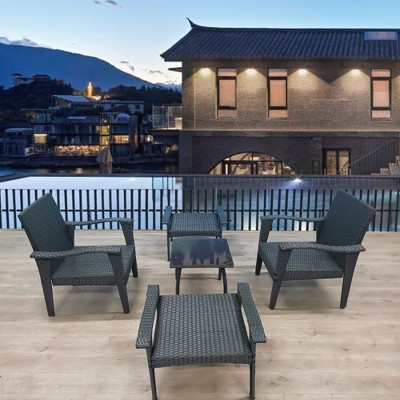 Nertpow 5-Piece Outdoor Rattan Seating Group with Cushions ¨C 2 Chairs, 2 Ottomans & Side Table Patio Set