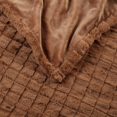 Oversized Brown Faux Fur Heated Throw with Down Alternative