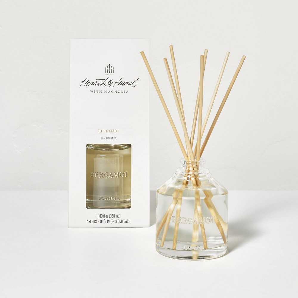 11.83 fl oz Bergamot Oil Reed Diffuser - Hearth & Hand™ with Magnolia: Portable Aromatherapy, Anxiety & Stress Relief