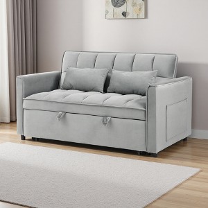 55.1" Velvet 3-in-1 Convertible Sofa Bed with Adjustable Back & Storage Bag - 1 of 4