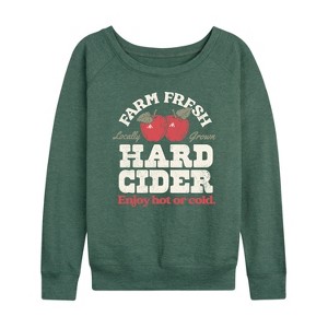 Women's - Instant Message - Farm Fresh Hard Cider Hot or Cold Lightweight French Terry Wide Neck Long Sleeve Graphic Shirt - 1 of 4