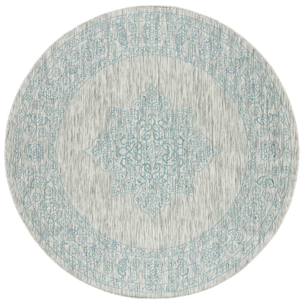 6'7in Round Cleora Outdoor Rug Gray/Aqua - Safavieh