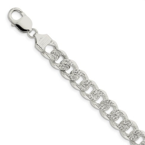 Black Bow Jewelry Men's 10.5mm, Sterling Silver Solid Pave Curb Chain Bracelet - image 1 of 4