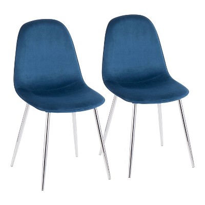 Set of 2 Pebble Contemporary Dining Chairs Chrome/Blue - LumiSource