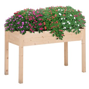 Outsunny Raised Garden Bed, Elevated Wooden Planter Box DIY Paint with Holes for Vegetables, Herb and Flowers Backyard, Patio, Balcony Use - 1 of 4