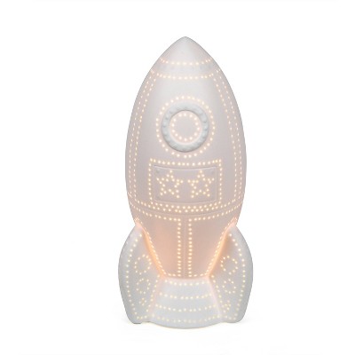 White Porcelain Rocket Ship Table Lamp for Kids