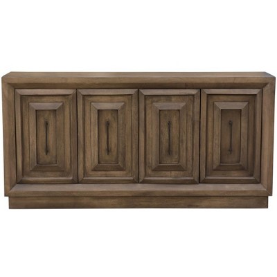 HomeRoots 78" Brown Solid Wood Carved Geometric Sideboard with Four Doors
