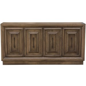 HomeRoots 78" Brown Solid Wood Carved Geometric Sideboard with Four Doors - 1 of 4