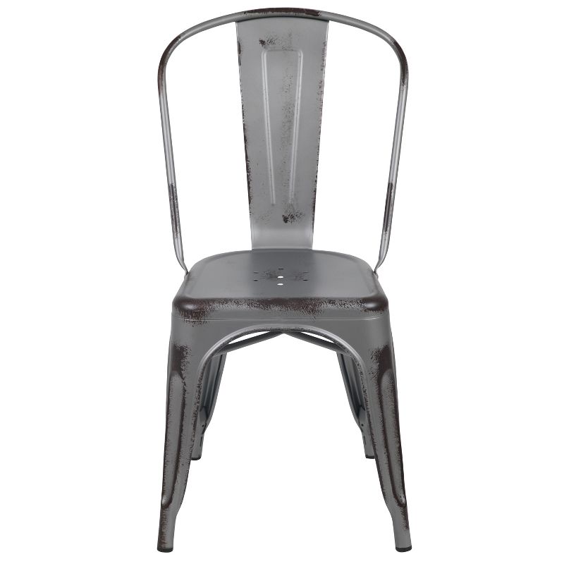 Flash Furniture Commercial Grade Distressed Metal Indoor-Outdoor Stackable Chair, 3 of 13