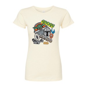 Women's - Star Wars - The Mandalorian Mando Grogu Stickers Fitted Graphic T-Shirt - 1 of 3