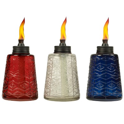 6" 3pk Molded Glass Table Torch Red/White/Blue - TIKI