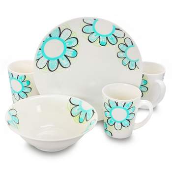 Gibson Home Lush Blossom 12 Piece Dinnerware Set in White and Blue Floral