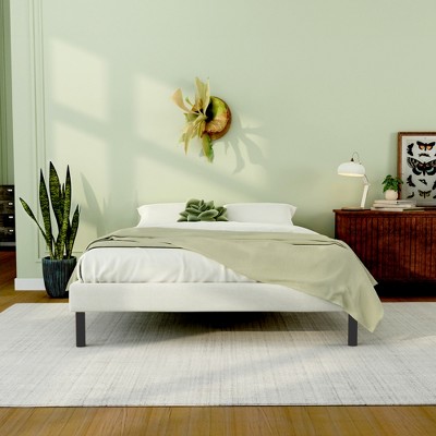 Ivory Linen Upholstered King Bed Frame with Slats
