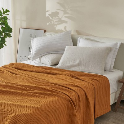 Full/queen Knit Waffle Weave Cotton Bed Blanket Bronze Patina Vie Target