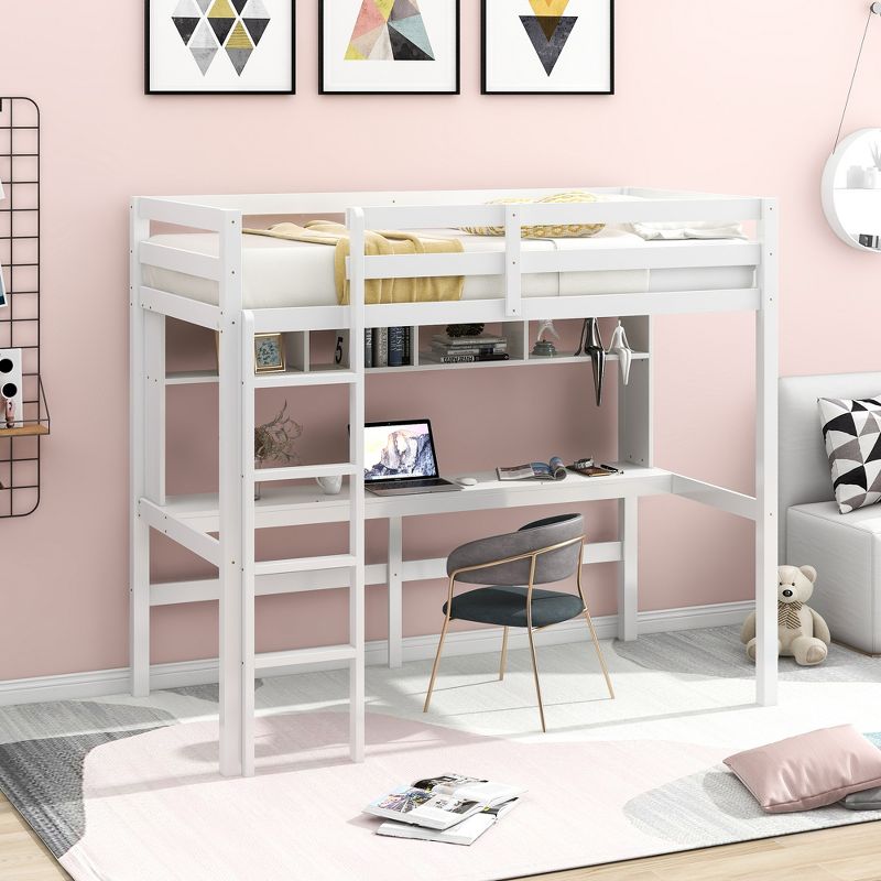 Twin Size Loft Bed with Desk, Shelves, and Ladder-ModernLuxe, 1 of 12
