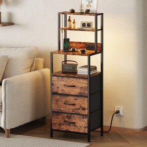 Furnulem Night Stand, Tall Nightstand with 4-Tier Shelves and 3 Fabric Drawers - 1 of 4
