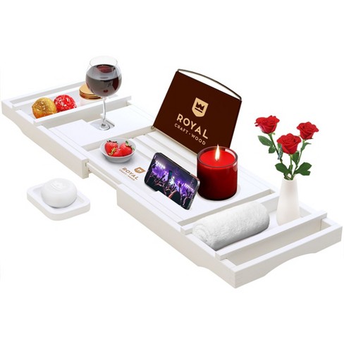 Casafield Bamboo Bathtub Caddy - Luxury Expandable Bath Tray - Adjustable Tub Organizer Holder for Tablet, Book, Phone, Wine Glass, Candles, and Soap