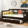 Twin Size Daybed Bed with Pull-Out Trundle and Guard Rails, Solid Pine Wood Sofa Bed for Compact Living Spaces-Baofuwish - 2 of 4