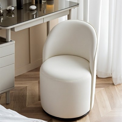 Velvet Swivel Vanity Chair with Metal Base,360° Rotating Upholstered Round Back Chair,Modern Makeup Chair for Bedroom Dressing Table-Baofuwish