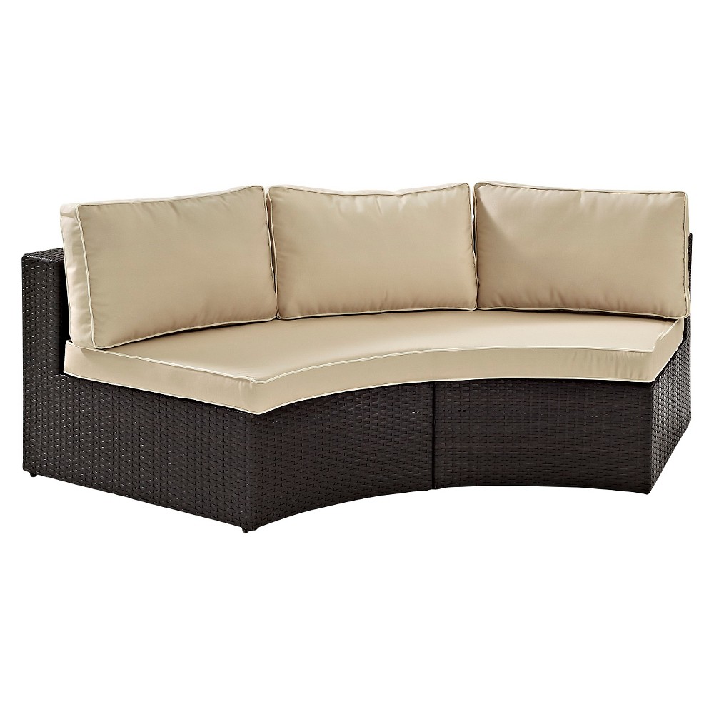 Catalina Outdoor Wicker Round Sectional Sofa - Sand - Crosley